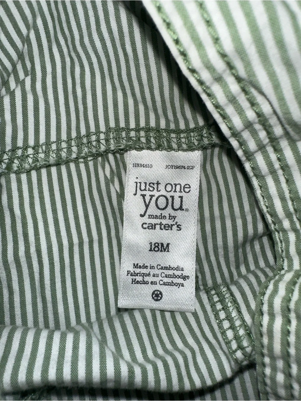 Carter's Green and White Striped Overalls
